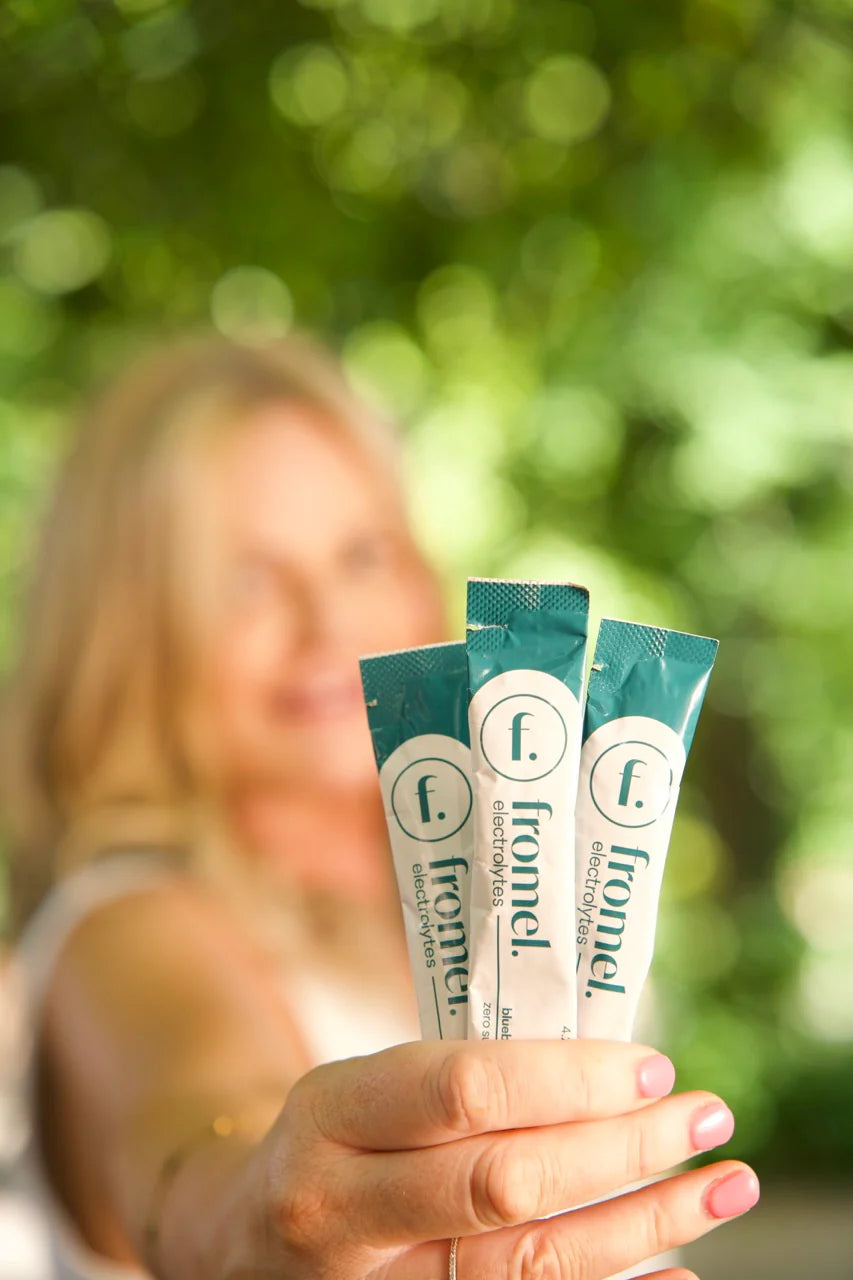 Support your hydration and recovery with fromel’s electrolyte sachets.